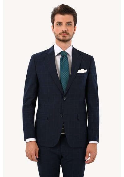 Erkek Lacivert Slim Fit Mono Yaka Takım Elbise