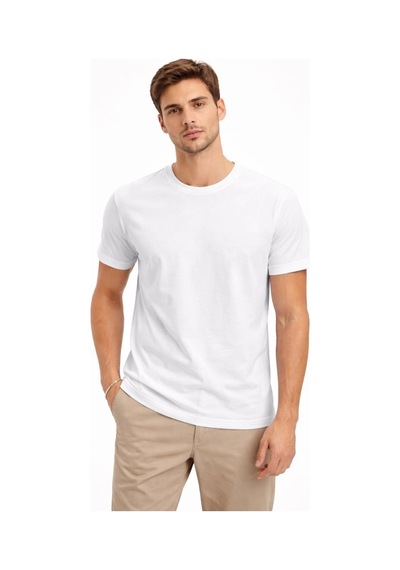 Erkek Bisiklet Yaka Tişört Regular Kalıp Basic Pamuklu Günlük Kullanım T-shirt - Beyaz Beyaz