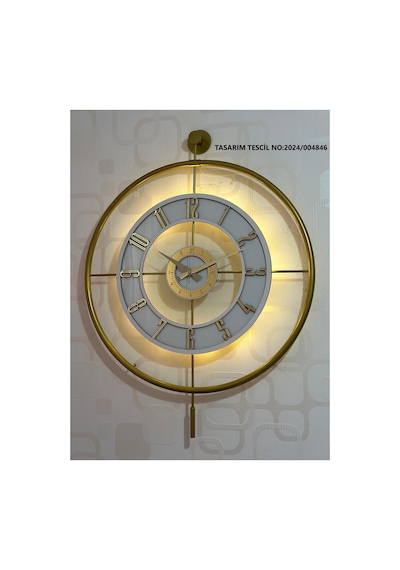 Pey Aksesuar Metal Temperli Camlı Duvar Saati 60x80 Cm Büyük Boy Işıklı Gerçek Cam Gold-şeffaf-beyaz-gold M61-gold-şeffaf-beyaz-gold