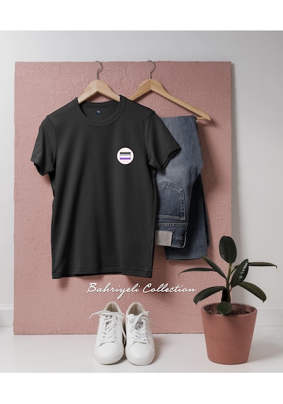 Oversize Asexual, Flag, Lgbt Illustrations Tasarımlı Unisex T-shirt Siyah