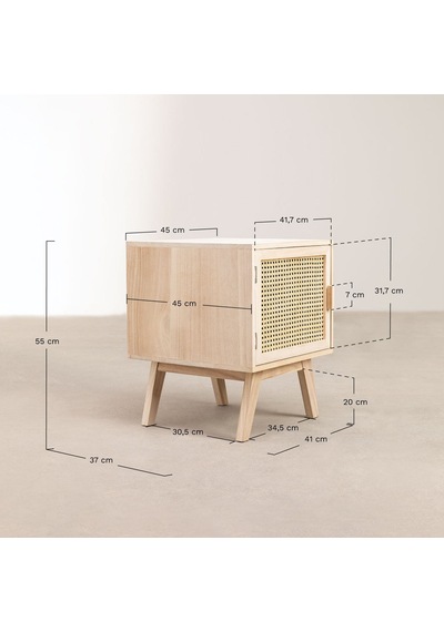 Hazeranlı Rattan Stil Tek Kapaklı Ahşap Komodin Ceviz