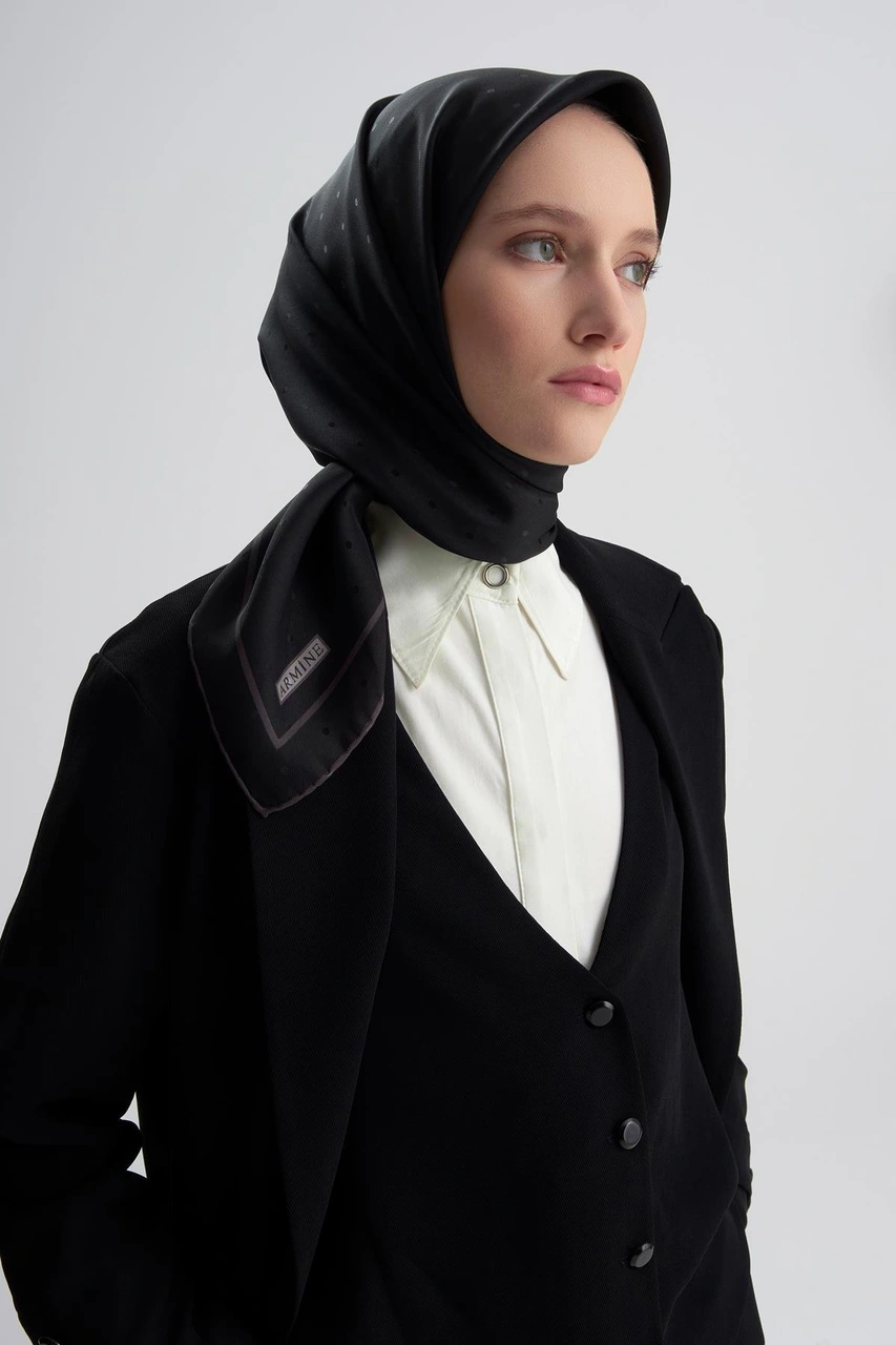 Armine Jakarlı İpek Eşarp Puantiyeli 21ka8668 2 20 Siyah