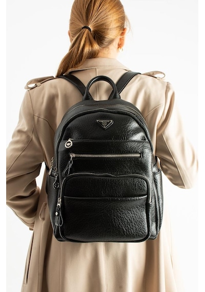 Baginn Vegan Deri Kadın Sırt Çantası 35 25 Cm Yağmur İtici Kumaş Mega Bag Günlük Kullanıma Uygun Siyah