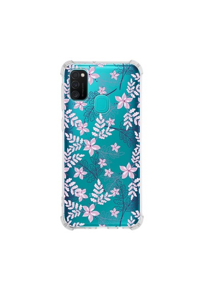 Samsung Galaxy Uyumlu M30s Köşe Korumalı Antişok Kapak Floral Pudra Tasarımlı Şeffaf Kılıf