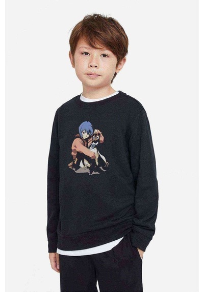Tshirthane Anime One Punch Man Baskılı Unisex Çocuk Siyah Sweatshirt (534631099) Siyah