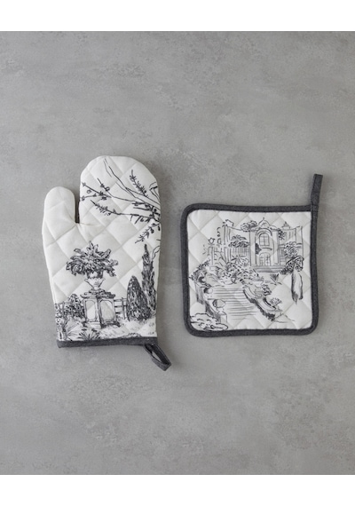 English Home Valessa Polyester 2'li Mutfak Seti 17x30 Cm+20x20 Cm Krem-gri Krem-gri