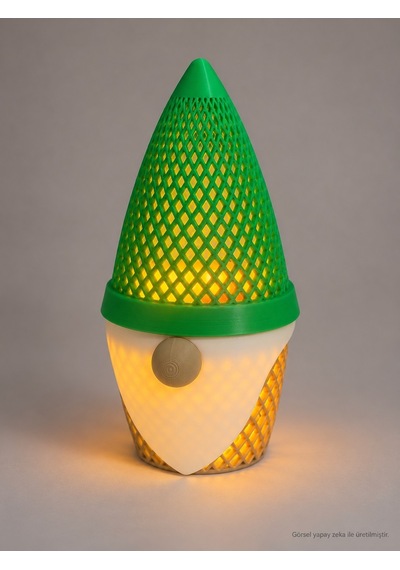 Yeşil Şapkalı Gnom Led Mumluk 3d Baskı Pla Dekor, 12,5 Cm