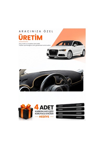 Audi A3 2013-2020 Uyumlu Torpido Koruma Örtüsü Oto Kılıfı - Siyah Bej