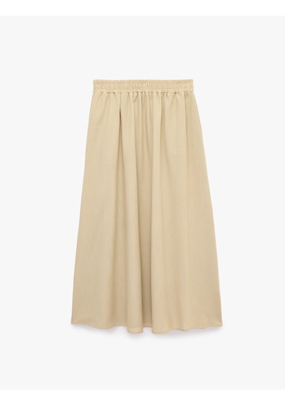 Koton Keten Görünümlü Beli Lastikli Loose Fit Kloş Etek Bej 6sak70241pw Ekru