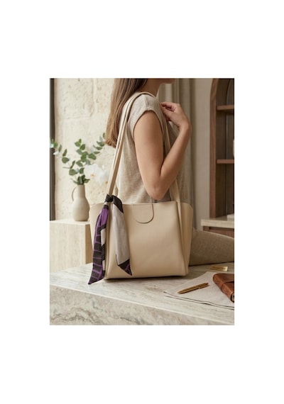Names Bag Kadın Fular Detaylı Şık Omuz Ve El Çantası Krem