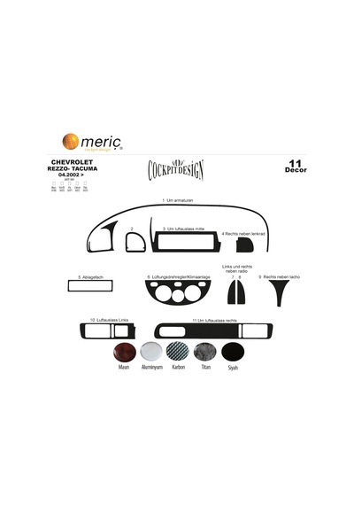 Meriç® Chevrolet Rezzo Tacuma Ön Torpido Kaplama 11 P. 2002-2009 (530156065)