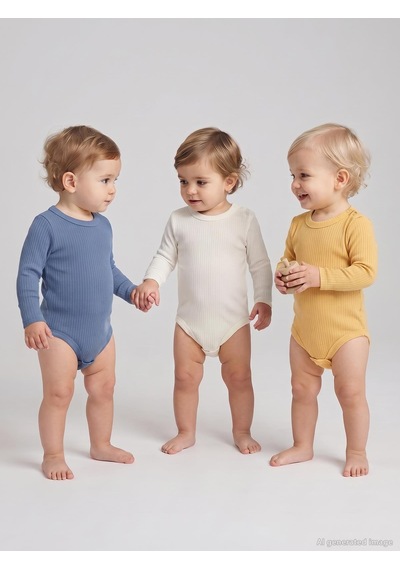 Minidamla Baby Minidamla Uzun Kol Basic 3'lü Set 1-18 Ay Çıtçıtlı Badi - Mavi Koyu Mavi