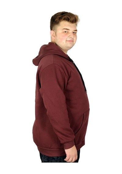 Mode Xl Erkek Sweatshirt Kapşonlu Zippered Basic 20543 Mürdüm 001