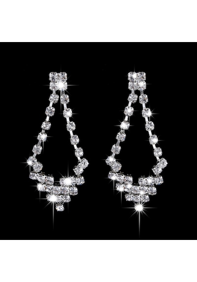 Ehediye Chavin Düğün Nişan Kına Damla Taşlı Kadın Kolye Küpe Set Eg88 Beyaz