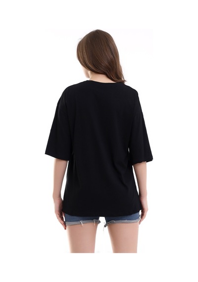 Winmoda34 Unisex Bisiklet Yaka Oversize Boyfriend T-shirt Siyah