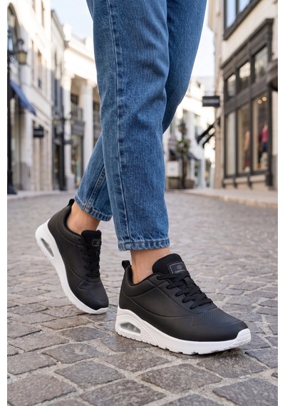 Bağcıklı Siyah-beyaz Unisex Yürüyüş Ve Spor Ayakkabı Sneaker 5101 Siyah - Beyaz