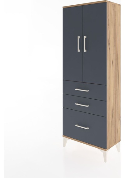Arges Dolap 3 Raflı Tek Çekmeceli 4 Kapaklı 60x30x163 Aytaşı-antrasit Atlas Çam