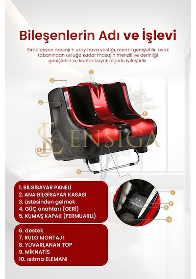 Titreşim Ve Isı İle Bacak - Ayak Parmak Ve Topuk - Bacak Ve Ayak Masaj Cihazı Kırmızı - Siyah