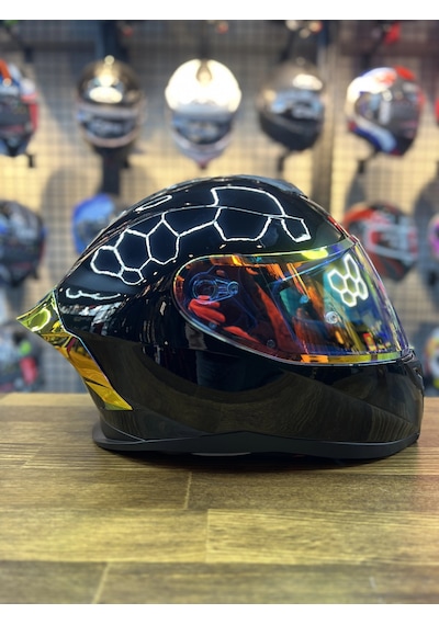 R1 Parlak Siyah Revo Gold Vizörlü Kapalı Kask Güneş Vizörlü