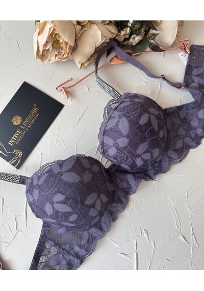 Jasmine Askıları Parlak Taşlı Hafif Destekli Dantelli Soft Cup İt Mor