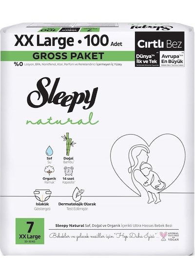 Sleepy Bebek Bezi Natural 7 Beden 20-30 Kg Xxlarge 100 Adet Gross Pk 7 Numara