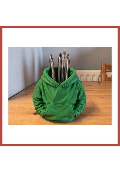 Bezos 3d Baskı Kapüşonlu Sweatshirt Kalemlik - Masaüstü Organizer-yeşil Erdotıca