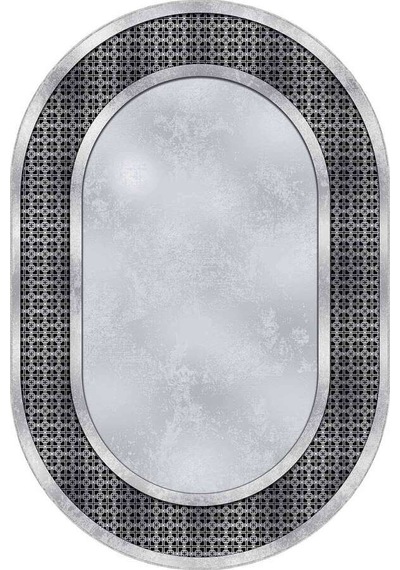 Gri Çerçeveli Kaymaz Tabanlı Yıkanan Oval Halı Ar735n11
