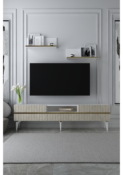 180dhdtrüç5bta Tedy Lazer Pleksi Desenli Raflı Tv Sehpası Ünitesi Beyaz-traverten-altın 180dhdtrüç5bta Tedy Lazer Pleksi Desenli Raflı Tv Sehpası Ünitesi Beyaz-traverten-altın