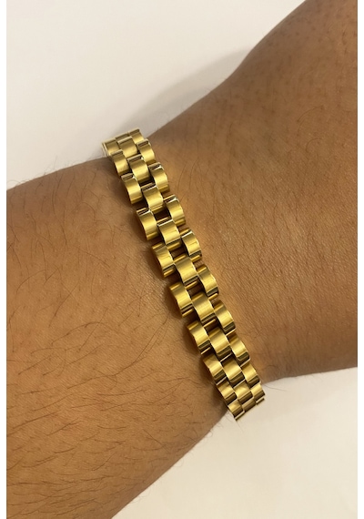 Celikchi Erkek Hasır Model İnce Gold Renk Çelik Bileklik