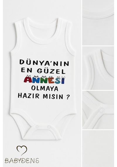 Babyden's Dünyanın En Güzel Annesi Olmaya Hazır Mısın Yazılı Kolsuz Bebek Body Pamuklu Çıtçıtlı Yazlık Body Beyaz