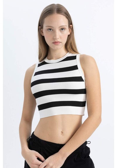 DeFacto Coool Slim Fit Dar Kesim Bisiklet Yaka Çizgili Triko Atlet A8242AX24SPBK27
