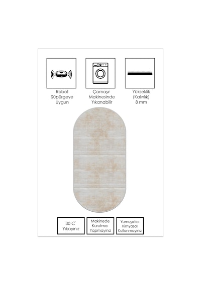 West Home Makinede Yıkanabilir Kaymaz Taban Leke Tutmaz Bej Oval Mutfak Halısı Salon Halısı Ve Yolluk 610 Beige Oval