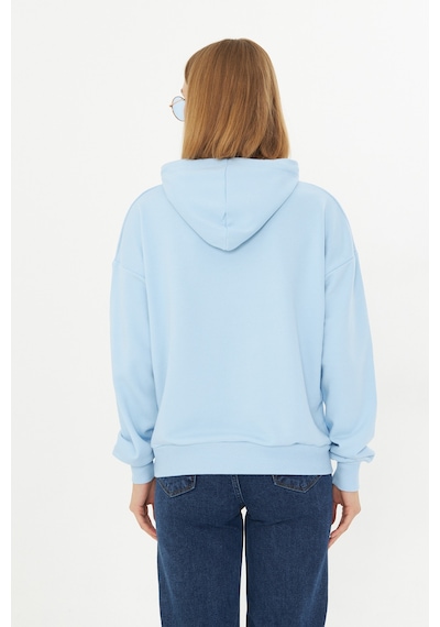 Bebe Mavisi Kanguru Cep Şardonlu Kapüşonlu Regular Fit Sweatshirt Mavi