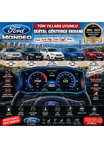Ford Mondeo 2002-2025 Model Uyumlu Harici Digital Gösterge Odb Ekran Arıza Göstergesi Turbo Gösterge Hayalet Ekran