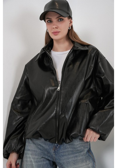 Bigdart Kadın Oversize Suni Deri Ceket 1049 - Siyah