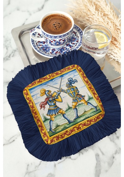 Ortaçağ Şövalye Motif Saçaklı Sunum Dekorasyon Mendili-retro Saray Stili Lacivert Kahve Yanı Peçete Tozlu Okyanus Lila Ortaçağ Şövalye Motif Saçaklı Sunum Dekorasyon Mendili-retro Saray Stili Lacivert Kahve Yanı Peçete Tozlu Okyanus Lila