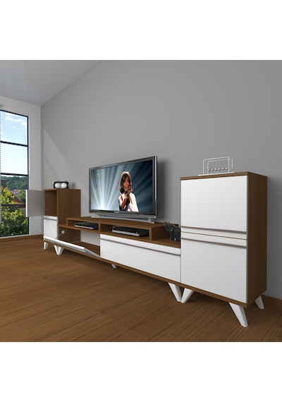 Decoraktiv Ekoflex On2 Mdf Retro Tv Ünitesi Tv Sehpası Ceviz - Beyaz