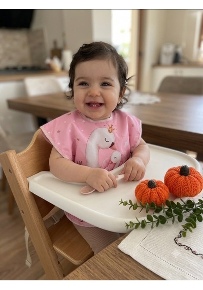 Sıvı Geçirmez Pembe Kuğu Desenli Leke Tutmaz Mama Ve Aktivite Önlüğü Açık Pembe