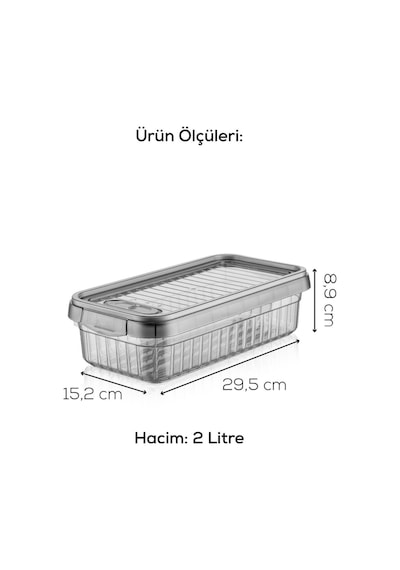 Vienev 3lü Kendinden Çizgili Kilitli Kapaklı Saklama Kabı Seti 2 Litre Antrasit