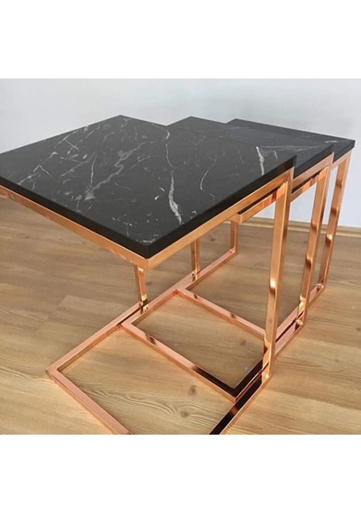 Zigon Zlf 3Lü C Model Metal Çelik Rose Renk Kaplama Mdf Siyah Mer (460315049)