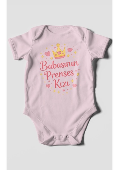 Morivokids Babasının Prenses Kızı Kısa Kollu Bebek Body %100 Pamuk Bebe Pembe