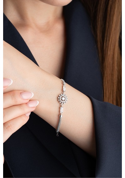 Çekirdekjewelry 925 Ayar Gümüş Zirkon Taşlı Şık Kadın Bileklik Ayarlanabilir Zarif Tasarım Gri