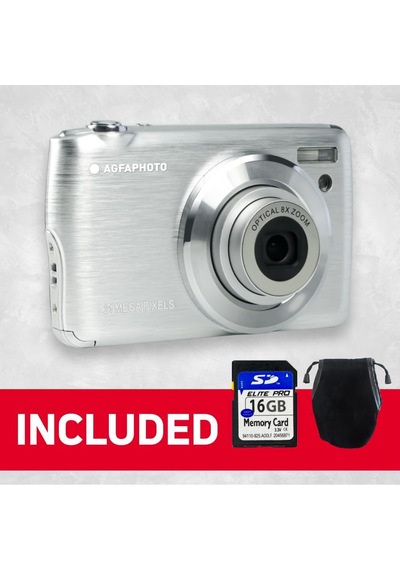 Realishot Dc8200 Fotoğraf Makinesi, Dijital Kamera, Kompakt, 18 Mp, Full Hd, Lcd Ekran, 2,7 İnç, Optik Zoom, 8 X Lityum Pil Ve Sd Kart 16 Gb, Gümüş