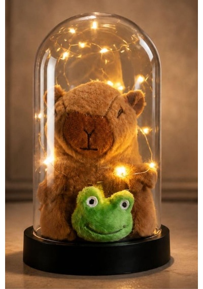 Led Işıklı Fanus İçinde Peluş Kapibara Kar Küresi Capybara Figürü Fanus Sevgiliye Arkadaşa Kıza Hediye