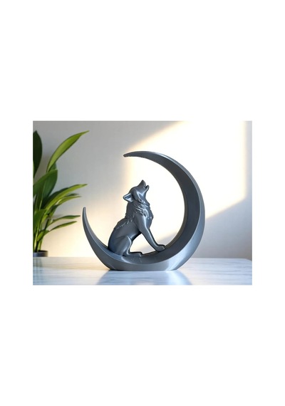 Ayda Uluyan Kurt, 15 Cm Uluyan Kurt Biblo, Dekoratif Kurt Figürlü Hediyelik Biblo Gri