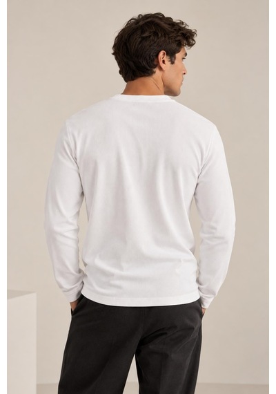 Alexandergardi Bisiklet Yaka İnce Fitilli Basic Sweatshirt Beyaz