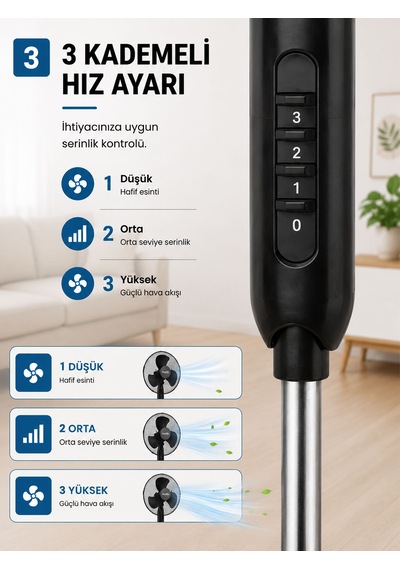Breeze Mx-bs160 16 İnç Katlanır Ayaklı Vantilatör 45w 3 Kademeli Hız Ayarlı Metal Izgaralı Vantilatör