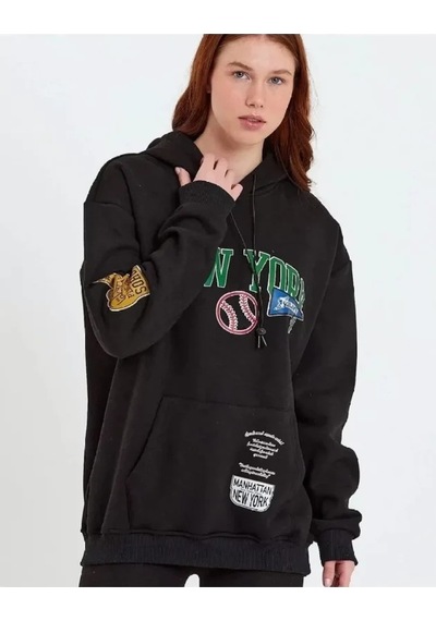 Valensdesign Baskılı Kapüşonlu Sweatshirt - Siyah