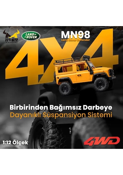 Mn Model Mn98 V2 1/12 Land Rover Defender D90 4wd Rc Model Crawler Offroad Uzaktan Kumandalı Araba Truck Rtr Lisanslı Sarı+dahili Işık Seti