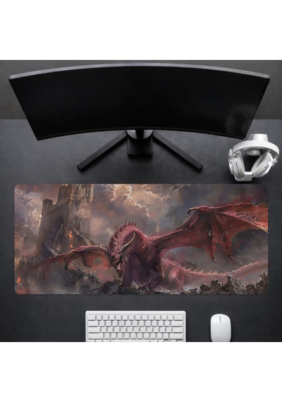 90x40 Cm Ejderha Desenli Oyuncu Gaming Mouse Pad Kaymaz Kauçuk Taban Fare Altlığı Xxl Mousepad Drake Serisi 001